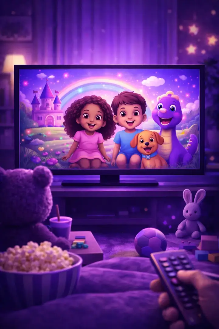Televisão exibindo desenho infantil na sala