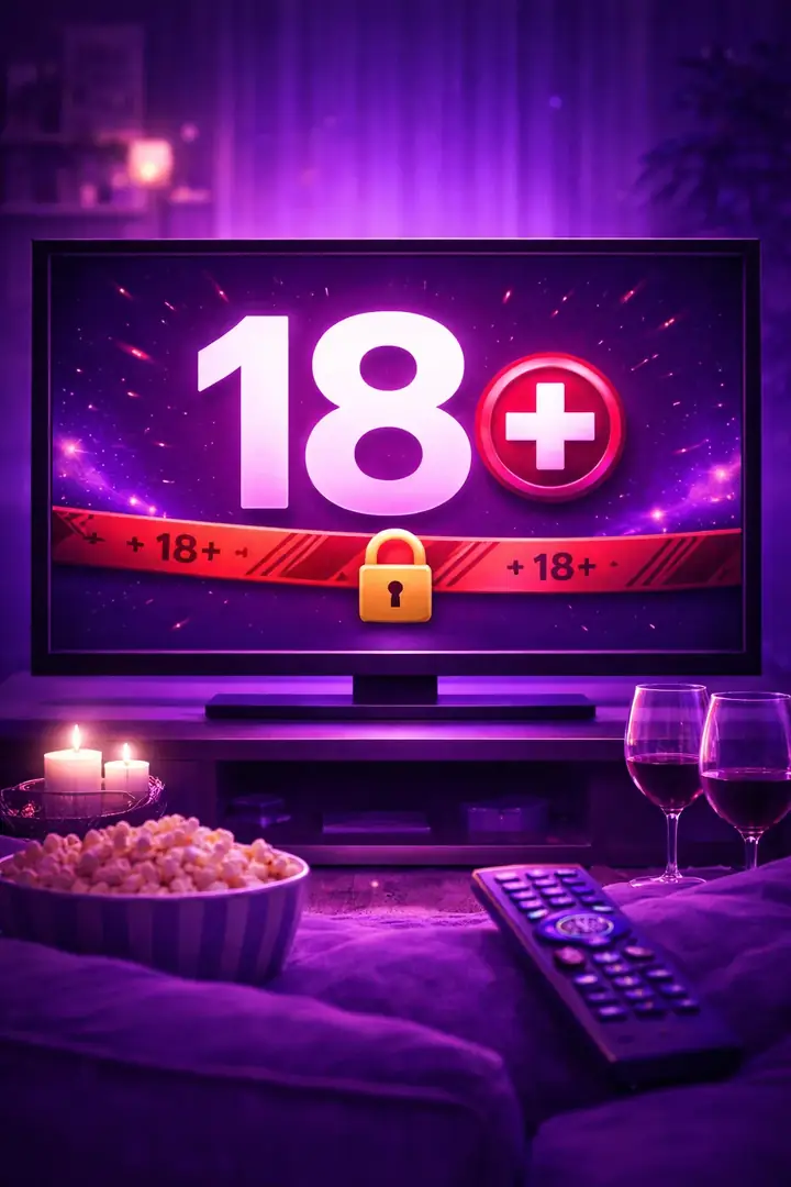 Televisão indicando conteúdo restrito para maiores de 18 anos