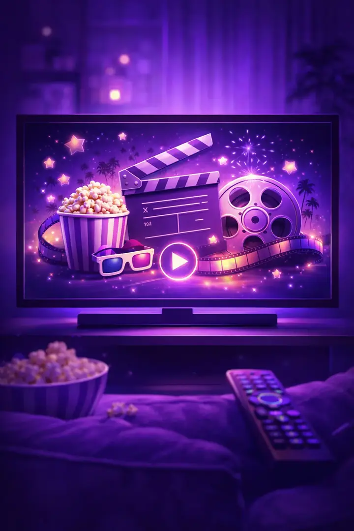 Televisão exibindo catálogo de filmes na sala